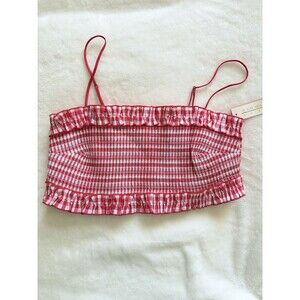 Colsie Red/White Gingham Ruffle Bandeau Top Spaghetti Straps L